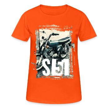 S51 - Grün - Frauen T-Shirt atmungsaktiv - Neonorange - Vorne - AI Model Female 172 dark (172cm)