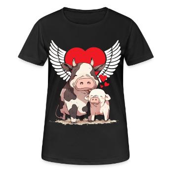 Tierlieb Tierfreund Kuh Schwein Tierschutz Herz - Frauen T-Shirt atmungsaktiv - Schwarz - Vorne - AI Model Female 172 light (172cm)