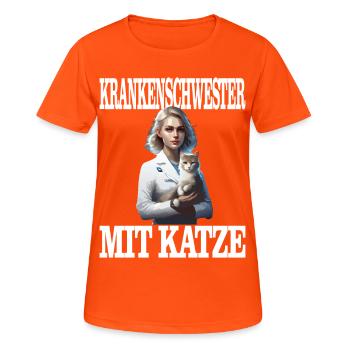Krankenschwester mit Katze - schönes Katzen Design - Frauen T-Shirt atmungsaktiv - Neonorange - Vorne - AI Model Female 172 dark (172cm)