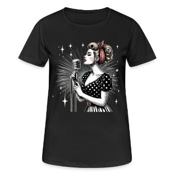 Rockabilly Sängerin Frau Mikrofon Mikro Geschenk - Frauen T-Shirt atmungsaktiv - Schwarz - Vorne - AI Model Female 172 light (172cm)