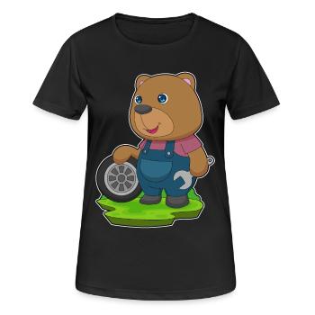 Bear Car Mechanic Car Tire Car Repair Shop - Women's Breathable T-Shirt - black - Front - AI Model Female 172 light (172cm)