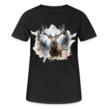 Watercolor deer in the forest - Women's Breathable T-Shirt - black - Front - AI Model Female 172 light (172cm)