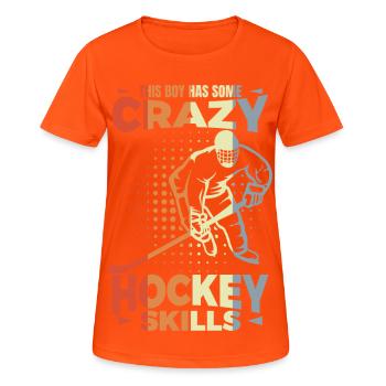 Kleiner Eishockeyspieler - Frauen T-Shirt atmungsaktiv - Neonorange - Vorne - AI Model Female 172 dark (172cm)