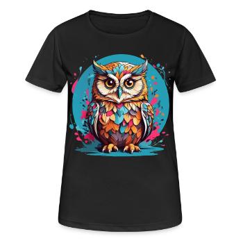 Liebenswerte Eule auf Farbklecksen - Frauen T-Shirt atmungsaktiv - Schwarz - Vorne - AI Model Female 172 light (172cm)