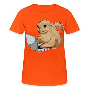 Seehund Laptop - Frauen T-Shirt atmungsaktiv - Neonorange - Vorne - AI Model Female 172 dark (172cm)