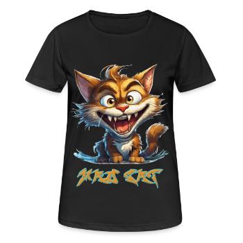 Mad Cat - Chat Fou - Cartoon - T-shirt respirant Femme - noir - Devant - AI Model Female 172 light (172cm)