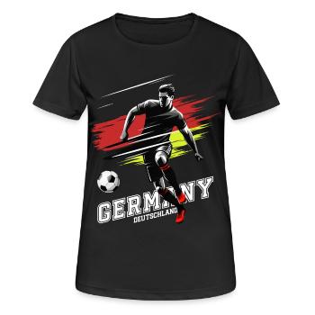 Fußball Deutschland Flagge Fahne Spieler Grunge - Frauen T-Shirt atmungsaktiv - Schwarz - Vorne - AI Model Female 172 light (172cm)
