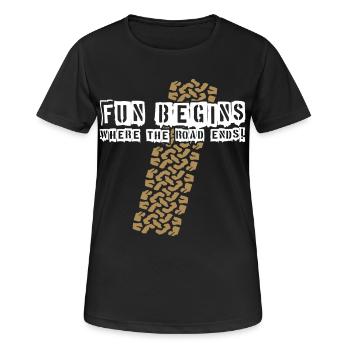 LE PLAISIR COMMENCE - LÀ OÙ LA ROUTE SE TERMINE ! Profil du pneu AT - T-shirt respirant Femme - noir - Devant - AI Model Female 172 light (172cm)