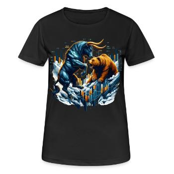 Finanzen Stier Bär Kampf Wallstreet Geschenk - Frauen T-Shirt atmungsaktiv - Schwarz - Vorne - AI Model Female 172 light (172cm)