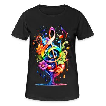 Musique, clé colorée avec des feuilles sur le lac. - T-shirt respirant Femme - noir - Devant - AI Model Female 172 light (172cm)