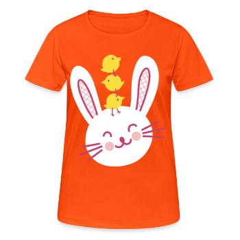 Easter Bunny and Three Cute Chicks - Women's Breathable T-Shirt - neon orange - Front - AI Model Female 172 dark (172cm)