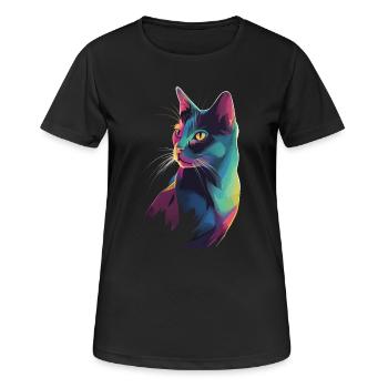 Illustration de Chat stylisé - T-shirt respirant Femme - noir - Devant - AI Model Female 172 light (172cm)