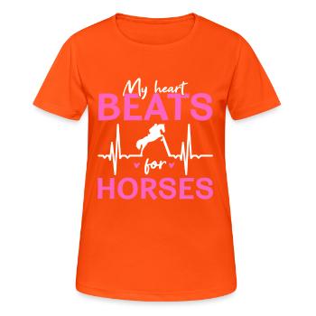 Mein Herz schlägt für Pferde - Frauen T-Shirt atmungsaktiv - Neonorange - Vorne - AI Model Female 172 dark (172cm)
