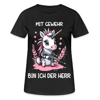 Licorne avec fusil de chasse - T-shirt respirant Femme - noir - Devant - AI Model Female 172 light (172cm)