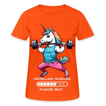 Licorne bodybuilder - T-shirt respirant Femme - orange néon - Devant - AI Model Female 172 dark (172cm)