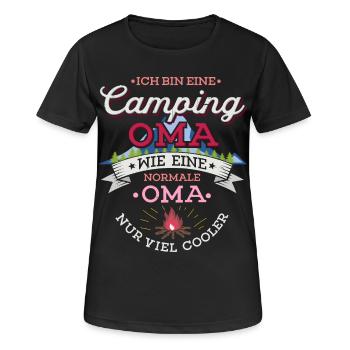 Camping Oma Campingplatz Camper Zelten Lagerfeuer - Frauen T-Shirt atmungsaktiv - Schwarz - Vorne - AI Model Female 172 light (172cm)