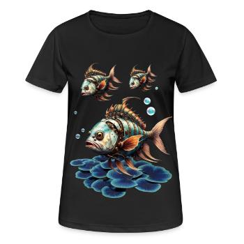 Awesome fantasy steampunk fish. - Women's Breathable T-Shirt - black - Front - AI Model Female 172 light (172cm)
