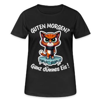 Glace très mince – chat du matin - T-shirt respirant Femme - noir - Devant - AI Model Female 172 light (172cm)