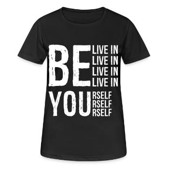 Sprichwort: Glaube an dich selbst - Glaube an dich selbst - Frauen T-Shirt atmungsaktiv - Schwarz - Vorne - AI Model Female 172 light (172cm)