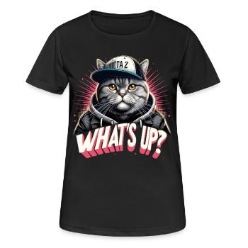BKH Britisch Kurzhaar Katze getigert Gangster - Frauen T-Shirt atmungsaktiv - Schwarz - Vorne - AI Model Female 172 light (172cm)