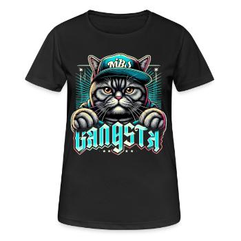 BKH Britisch Kurzhaar Katze getigert Gangsta Gangs - Frauen T-Shirt atmungsaktiv - Schwarz - Vorne - AI Model Female 172 light (172cm)