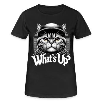 BKH Britisch Kurzhaar Katze getigert Was geht ab - Frauen T-Shirt atmungsaktiv - Schwarz - Vorne - AI Model Female 172 light (172cm)