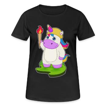 Einhorn Fackel - Frauen T-Shirt atmungsaktiv - Schwarz - Vorne - AI Model Female 172 light (172cm)