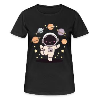 Vintage Lotus Meditating Astronaut Zen Yoga Planet - Frauen T-Shirt atmungsaktiv - Schwarz - Vorne - AI Model Female 172 light (172cm)