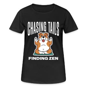 yoga bulldoge spruch chasing tails finding zen - Frauen T-Shirt atmungsaktiv - Schwarz - Vorne - AI Model Female 172 light (172cm)