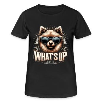 Kleinspitz Spitz Was geht ab Gangsta Hund Geschenk - Frauen T-Shirt atmungsaktiv - Schwarz - Vorne - AI Model Female 172 light (172cm)