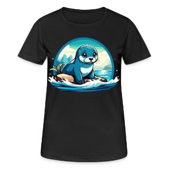 Robbe auf Felsen - Frauen T-Shirt atmungsaktiv - Schwarz - Vorne - AI Model Female 172 light (172cm)