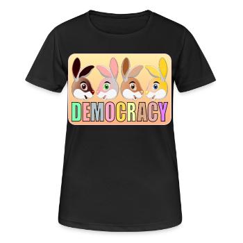 DEMOCRACY FOR KIDS - RABBITS - Women's Breathable T-Shirt - black - Front - AI Model Female 172 light (172cm)
