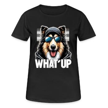 Collie Was geht Gangsta Gangster Hund Geschenk - Frauen T-Shirt atmungsaktiv - Schwarz - Vorne - AI Model Female 172 light (172cm)