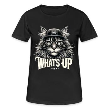 Maine Coon Katze cool Was geht ab Geschenk - Frauen T-Shirt atmungsaktiv - Schwarz - Vorne - AI Model Female 172 light (172cm)