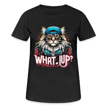 Maine Coon Katze cool Was geht Gangster Geschenk - Frauen T-Shirt atmungsaktiv - Schwarz - Vorne - AI Model Female 172 light (172cm)