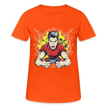 Gamer Cartoon Stil - Frauen T-Shirt atmungsaktiv - Neonorange - Vorne - AI Model Female 172 dark (172cm)