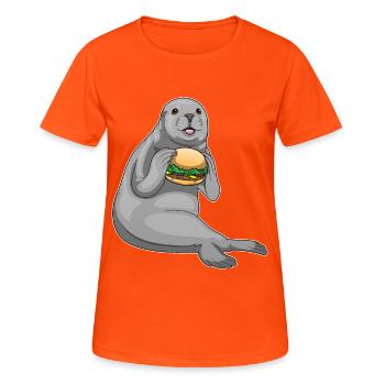 Seehund Cheeseburger - Frauen T-Shirt atmungsaktiv - Neonorange - Vorne - AI Model Female 172 dark (172cm)