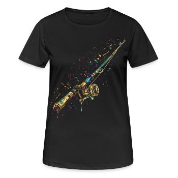 Angelrute Graffiti - Frauen T-Shirt atmungsaktiv - Schwarz - Vorne - AI Model Female 172 light (172cm)