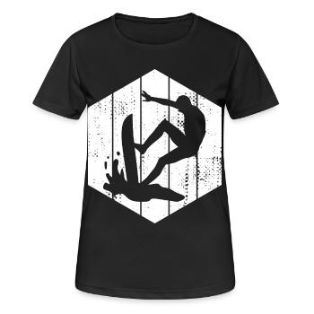 Wellenreiter Skizze - Frauen T-Shirt atmungsaktiv - Schwarz - Vorne - AI Model Female 172 light (172cm)