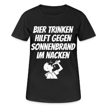 Bier Trinken Hilft Gegen Sonnenbrand im Nacken - Frauen T-Shirt atmungsaktiv - Schwarz - Vorne - AI Model Female 172 light (172cm)