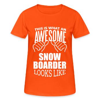 Snowboard - Frauen T-Shirt atmungsaktiv - Neonorange - Vorne - AI Model Female 172 dark (172cm)