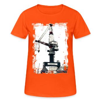 Rostock Port Liebherrr Kran - Frauen T-Shirt atmungsaktiv - Neonorange - Vorne - AI Model Female 172 dark (172cm)