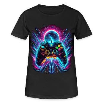 Vibrant Neonfarben Retro Gaming Controller - Frauen T-Shirt atmungsaktiv - Schwarz - Vorne - AI Model Female 172 light (172cm)