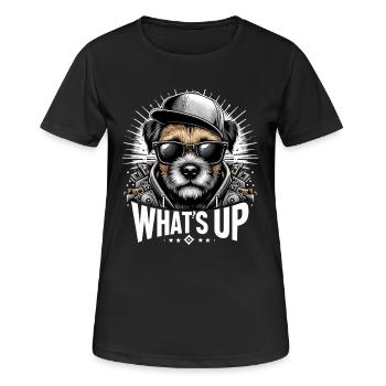 Border Terrier Was geht ab Cappy Geschenk - Frauen T-Shirt atmungsaktiv - Schwarz - Vorne - AI Model Female 172 light (172cm)