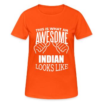 Inde - T-shirt respirant Femme - orange néon - Devant - AI Model Female 172 dark (172cm)