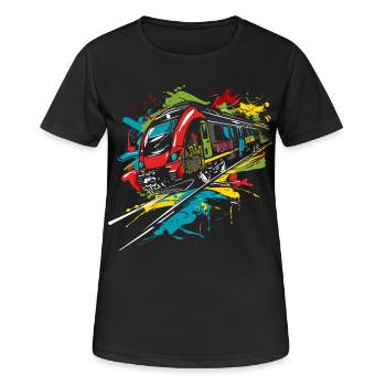 Graffiti Eisenbahn - Frauen T-Shirt atmungsaktiv - Schwarz - Vorne - AI Model Female 172 light (172cm)