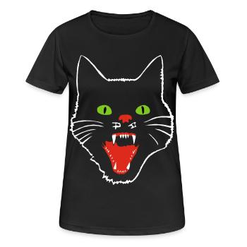 Chat terrifiant aux yeux verts - T-shirt respirant Femme - noir - Devant - AI Model Female 172 light (172cm)