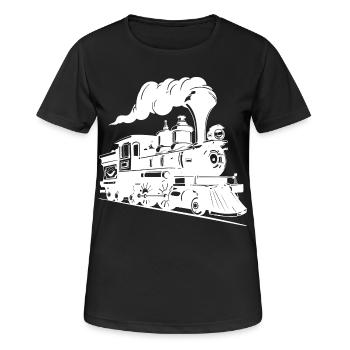 Dampflokomotive Grafik - Frauen T-Shirt atmungsaktiv - Schwarz - Vorne - AI Model Female 172 light (172cm)