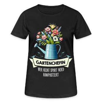 Gartenchefin – wer nicht spurt wird kompostiert - Frauen T-Shirt atmungsaktiv - Schwarz - Vorne - AI Model Female 172 light (172cm)