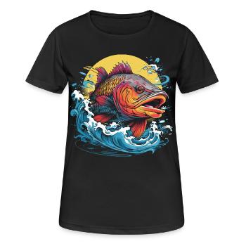 Fischerei Illustration - Frauen T-Shirt atmungsaktiv - Schwarz - Vorne - AI Model Female 172 light (172cm)